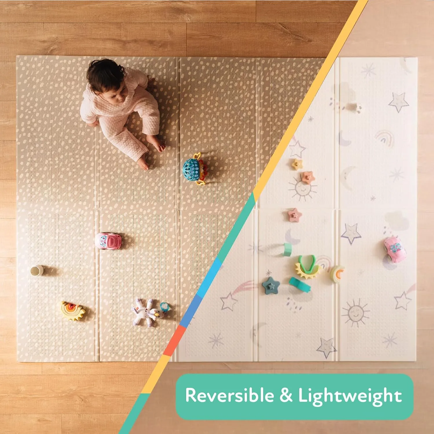 Nuby Reversible Baby Floor Mat - Foldable and Lightweight Baby Play Mat for Floor - Easy Storage and Travel - Stars and Sky