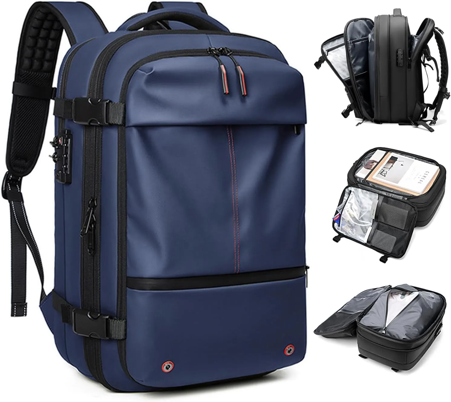 NUXMAW Vacpack Backpack, 60L Expandable Air Vacuum Backpack for Travel with Pump for Compression, Waterproof and Anti-Theft Laptop Backpack for Hiking, Business (Blue, No Air Pump)