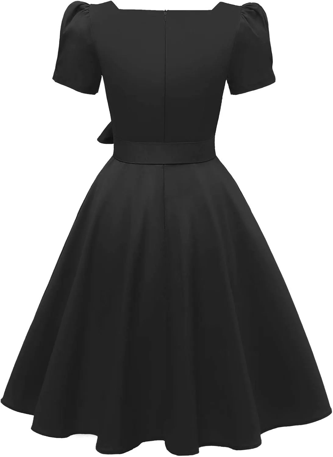 OBBUE Women's Square Neck Dress Vintage 1950s Cocktail Party Dress with Puff Sleeves