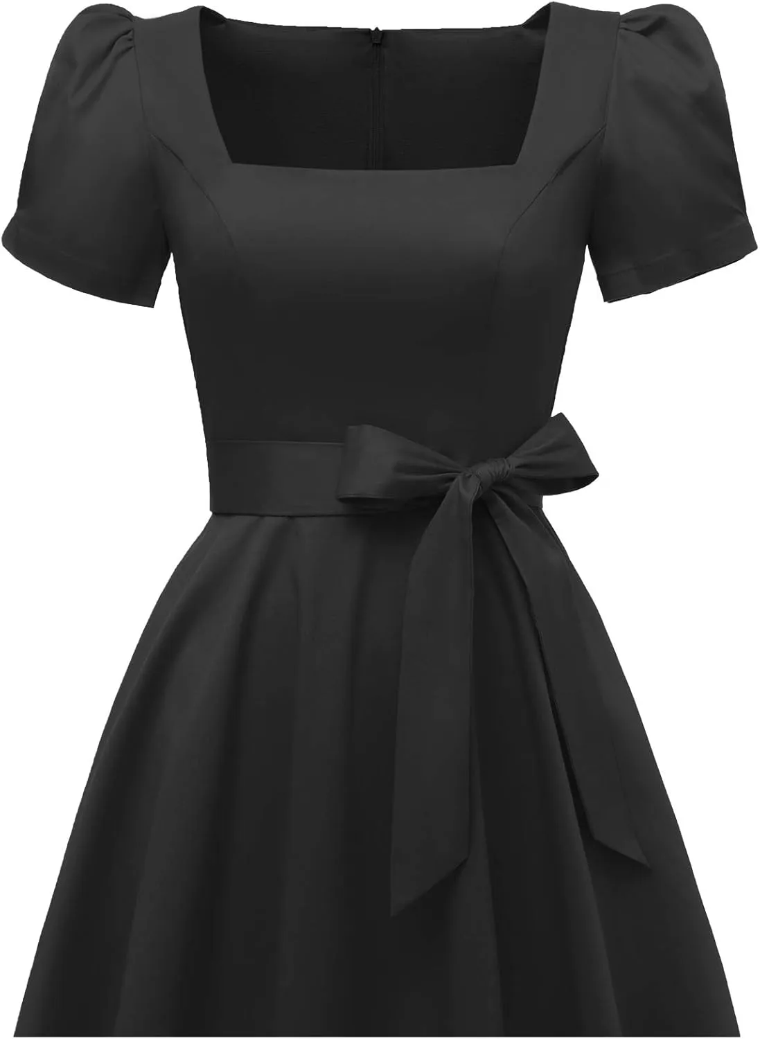 OBBUE Women's Square Neck Dress Vintage 1950s Cocktail Party Dress with Puff Sleeves