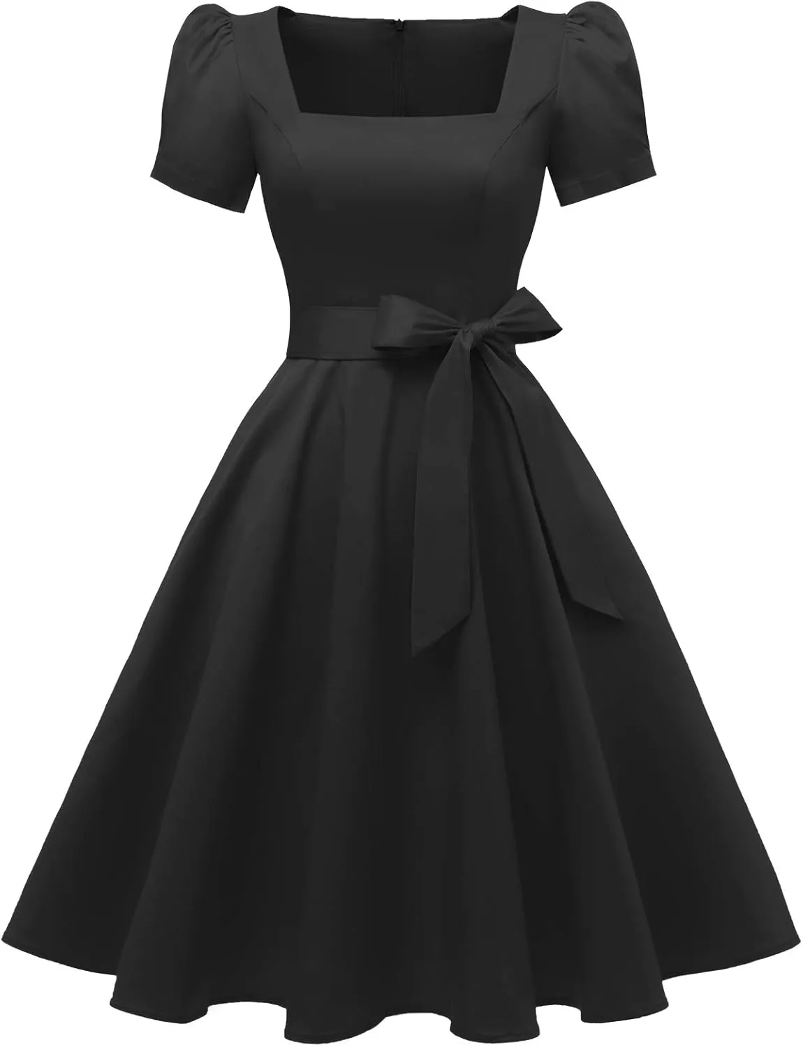 OBBUE Women's Square Neck Dress Vintage 1950s Cocktail Party Dress with Puff Sleeves