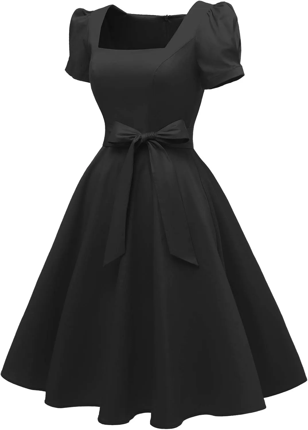 OBBUE Women's Square Neck Dress Vintage 1950s Cocktail Party Dress with Puff Sleeves