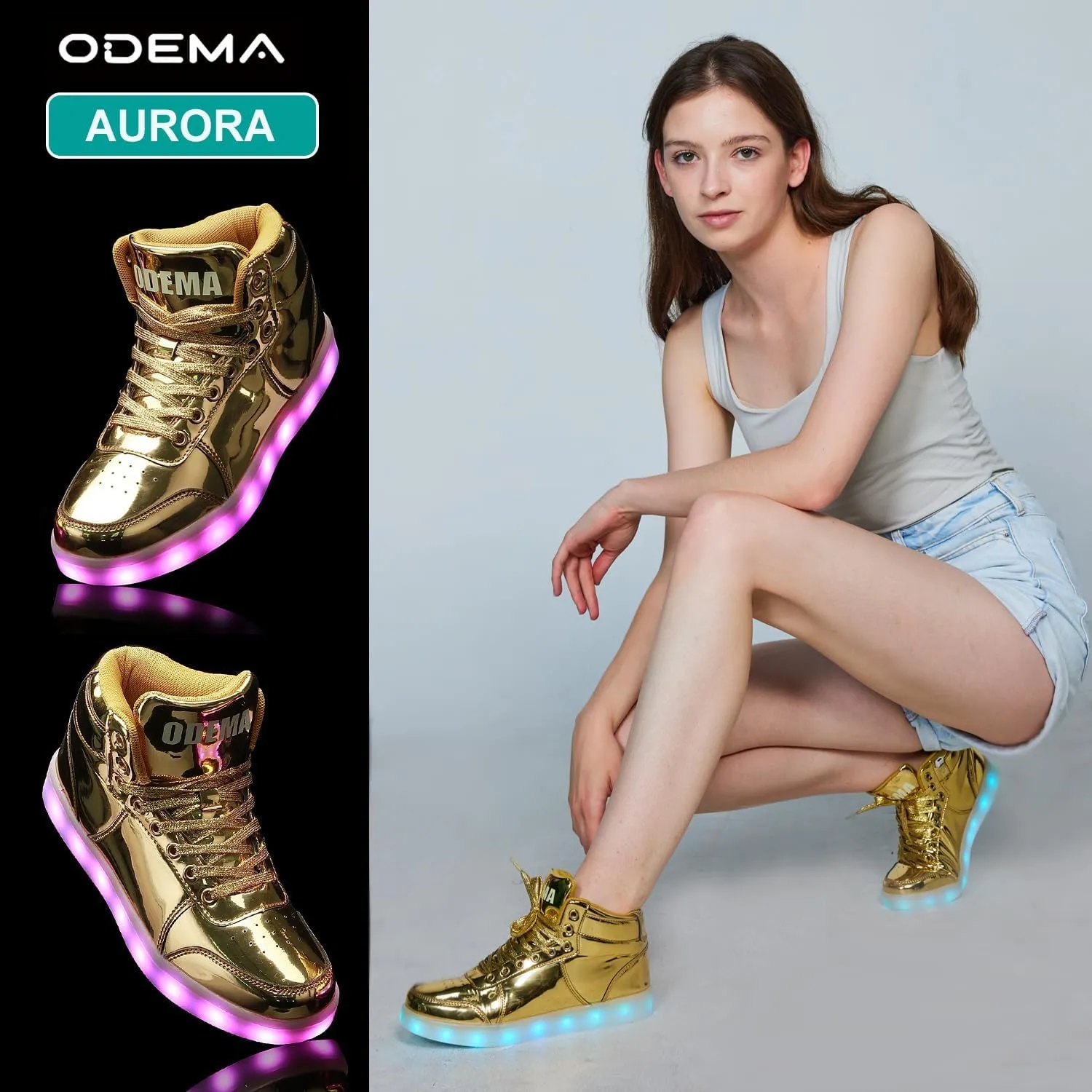 Odema V3 Aurora Unisex High Top Light Up Shoes, Sneakers with Lights for Men，Women, Led Light Shoes,USB Charging Glowing Shoes for Teens