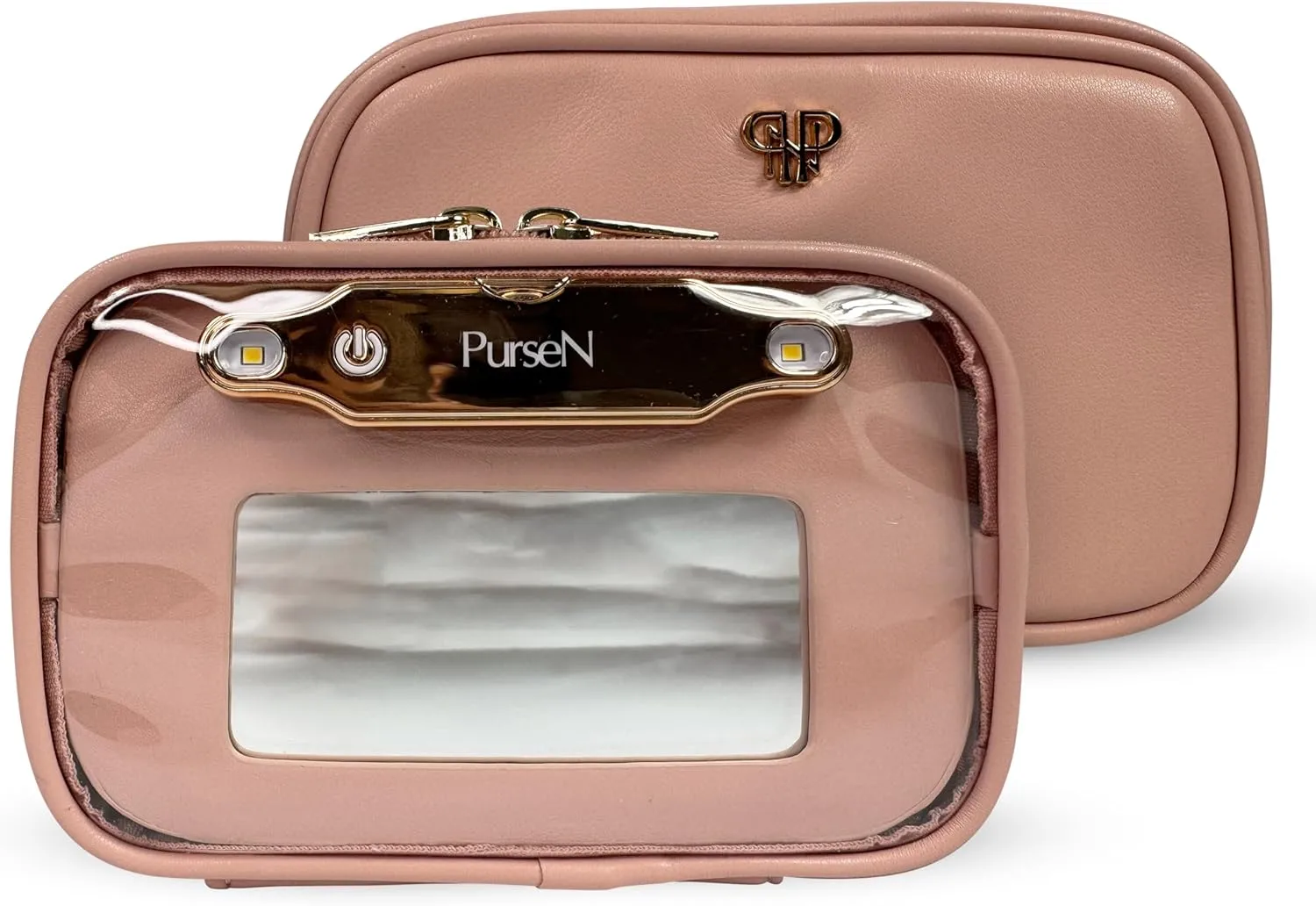 OFT 2024 LITTMINI Lighted Mirror Case - Small Makeup Bag with Detachable Mirror & Multiple Pouches for Organization - Vegan Leather, Mini Makeup Bag Ideal for Travel & Everyday Essentials (Rose Pink)