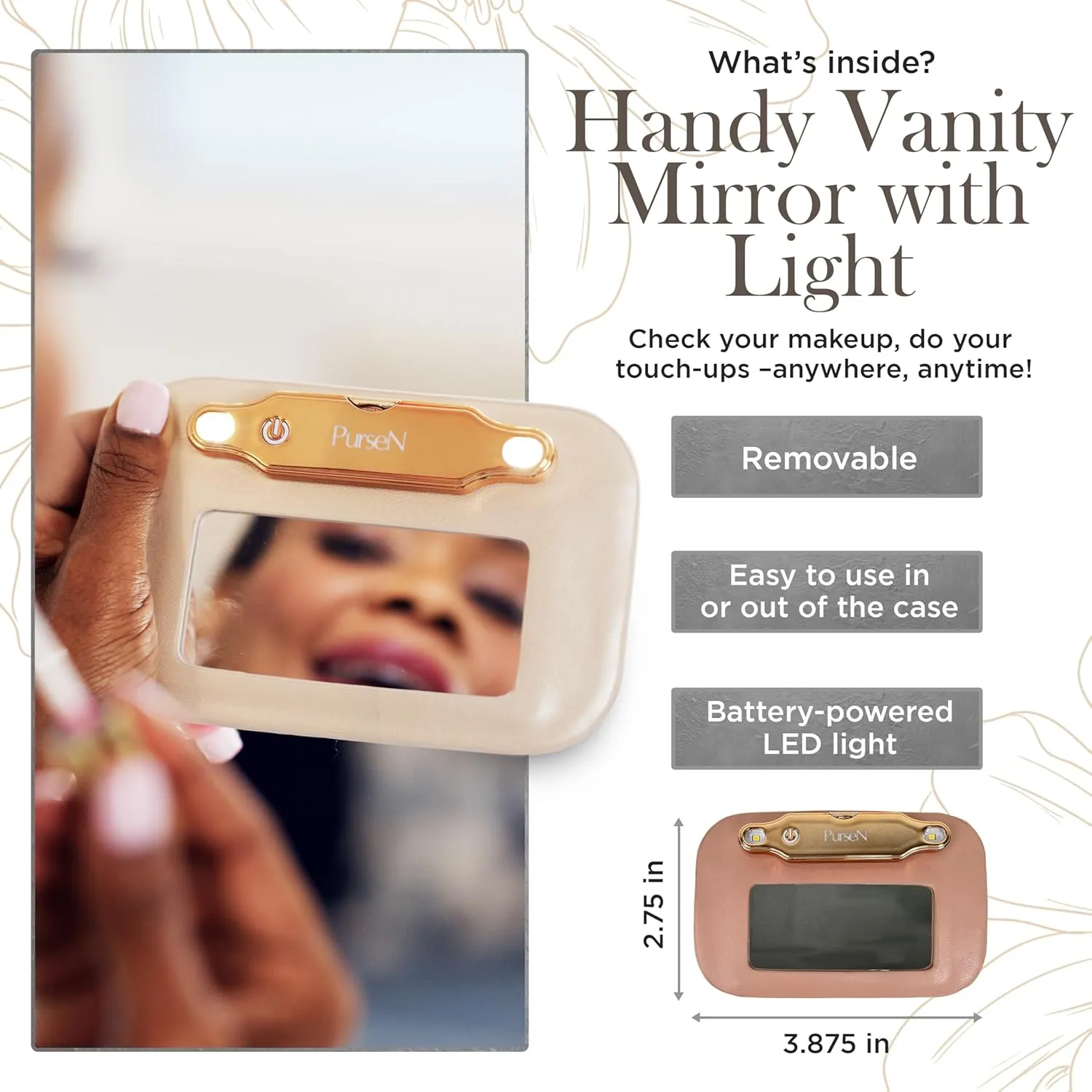 OFT 2024 LITTMINI Lighted Mirror Case - Small Makeup Bag with Detachable Mirror & Multiple Pouches for Organization - Vegan Leather, Mini Makeup Bag Ideal for Travel & Everyday Essentials (Rose Pink)