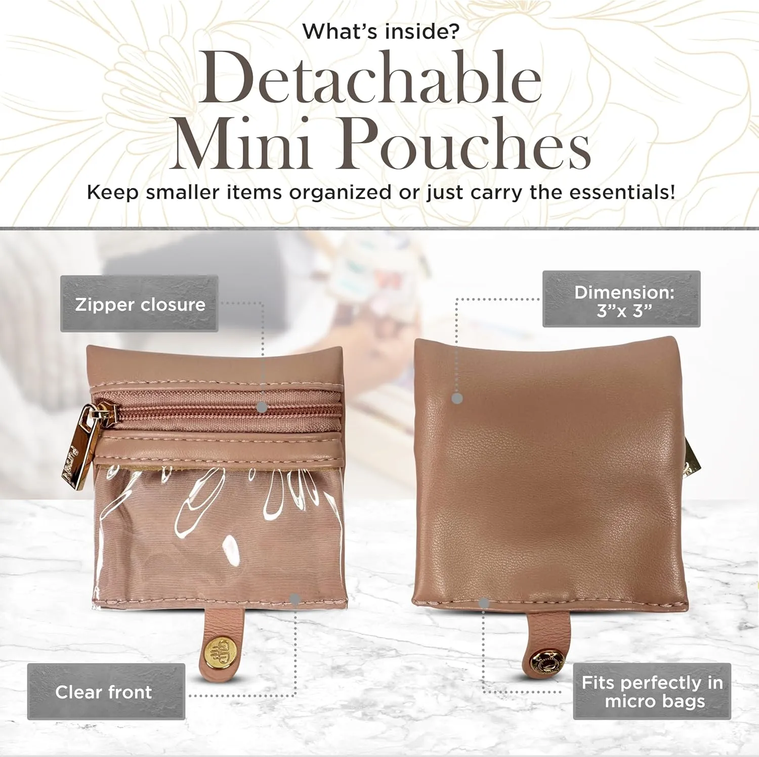 OFT 2024 LITTMINI Lighted Mirror Case - Small Makeup Bag with Detachable Mirror & Multiple Pouches for Organization - Vegan Leather, Mini Makeup Bag Ideal for Travel & Everyday Essentials (Rose Pink)
