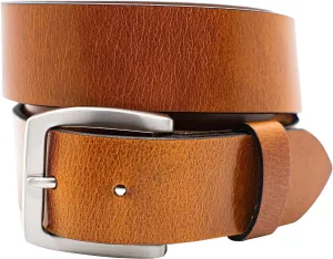 Oil Tanned Full Grain Buffalo Leather Belt w/Silver Satin Finish Buckle