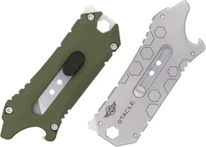 OKNIFE Otacle EDC Retractable Utility Knife, Box Opener Razor Knife, Multifunctional Tool with Belt Cutter, Bottle Opener, Hex Wrench and 6.35 mm Slotted Screwdriver(Olive green)
