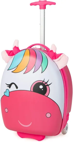 Olakids Kids Luggage, 16’’ Carry On Rolling Suitcase for Girls Boys with LED Flashing Spinner Wheels, Travel Trolley Hardside Case for Toddlers (Pink Pony)