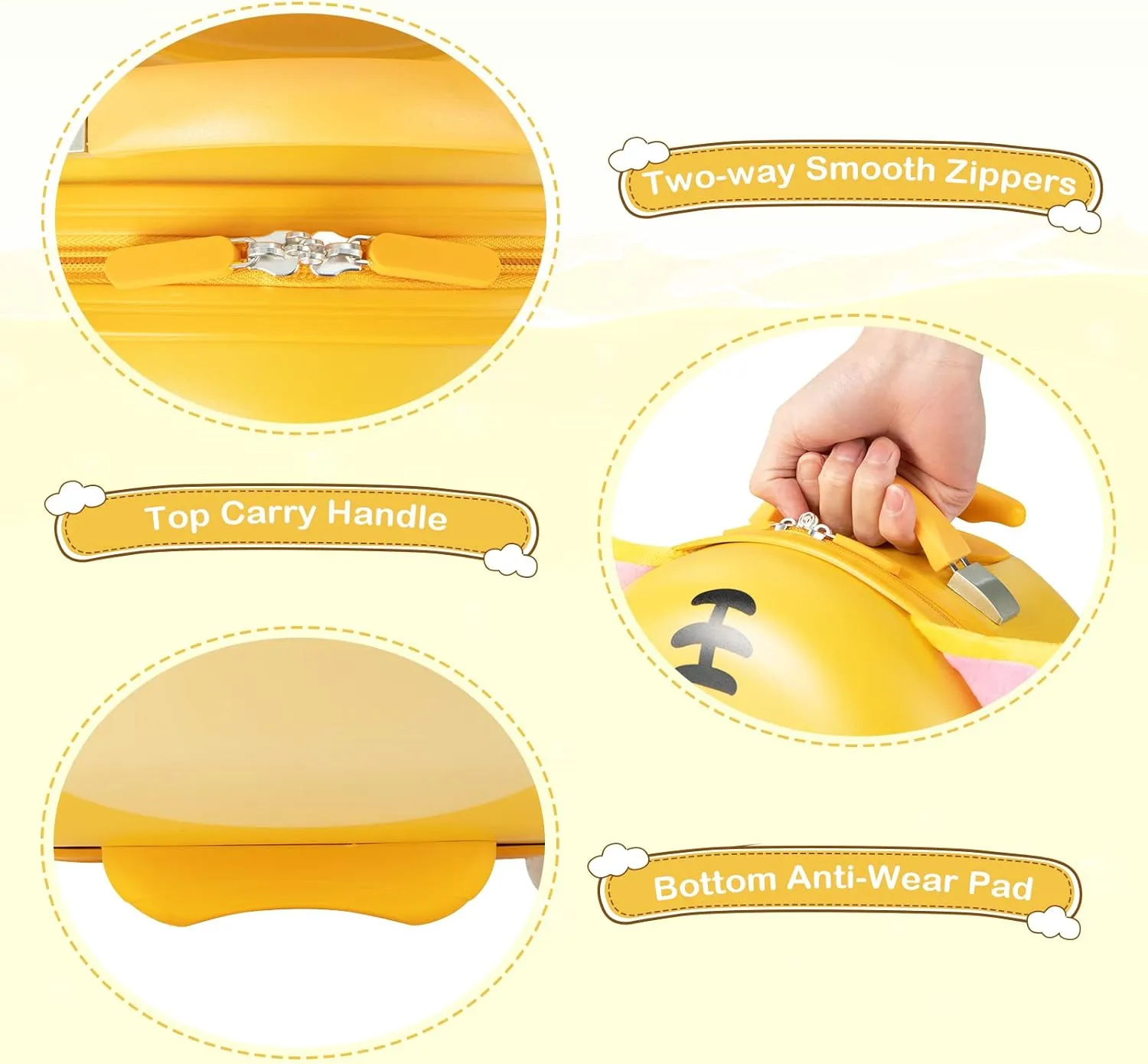 Olakids Kids Luggage, 16'' Carry On Rolling Suitcase for Girls Boys with LED Flashing Spinner Wheels, Travel Trolley Hardside Case for Toddlers (Yellow Tiger)
