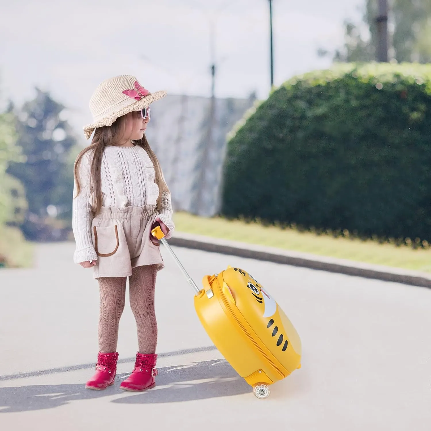 Olakids Kids Luggage, 16'' Carry On Rolling Suitcase for Girls Boys with LED Flashing Spinner Wheels, Travel Trolley Hardside Case for Toddlers (Yellow Tiger)