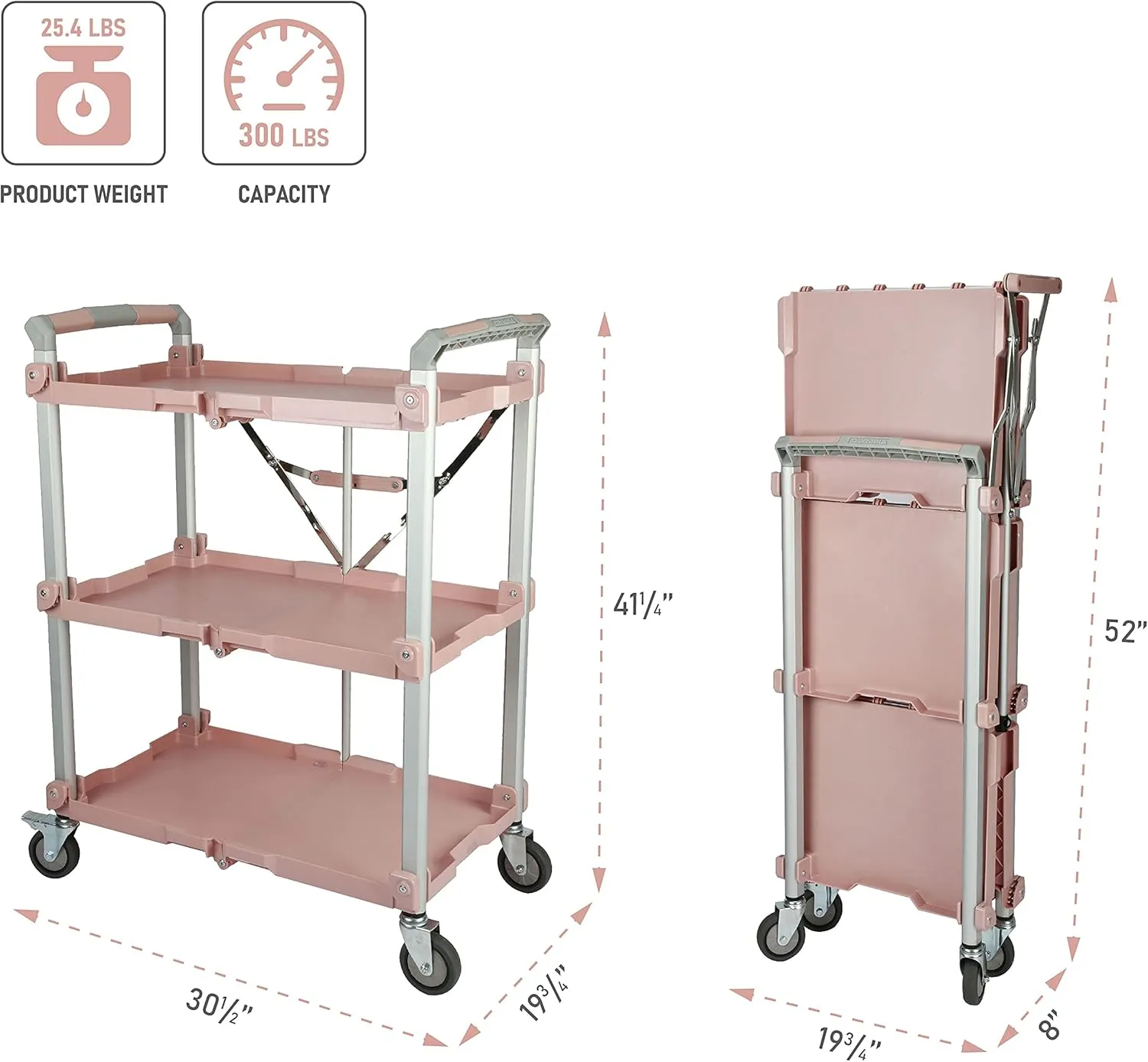 Olympia Tools 89-354 Pack N Roll Collapsible Service Cart, XL, 300LB Capacity, Rose