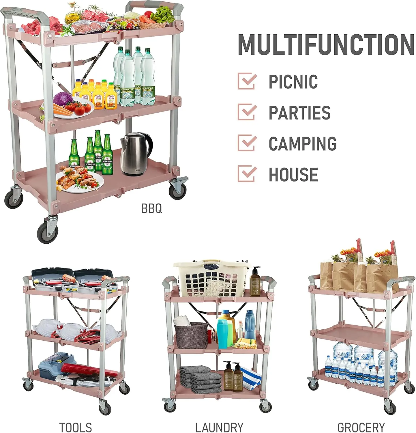 Olympia Tools 89-354 Pack N Roll Collapsible Service Cart, XL, 300LB Capacity, Rose