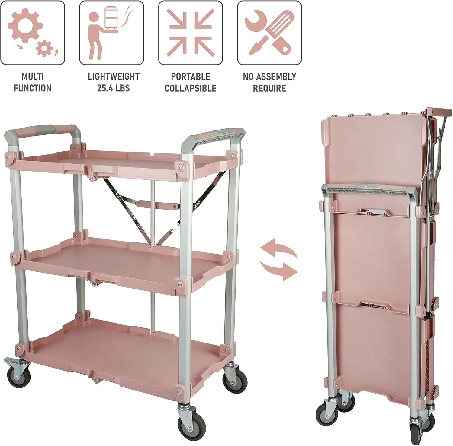 Olympia Tools 89-354 Pack N Roll Collapsible Service Cart, XL, 300LB Capacity, Rose