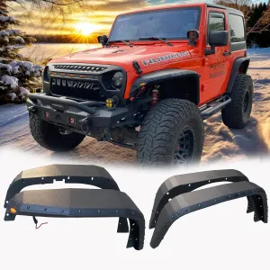 OMP Offroad Steel Fender Flares Compatible for 2007-2018 Jeep Wrangler JK & JKU Snak Blade Straps - Enhanced Off-Roading Experience with Front Inner Fenders (8.25" No Inner Liners)