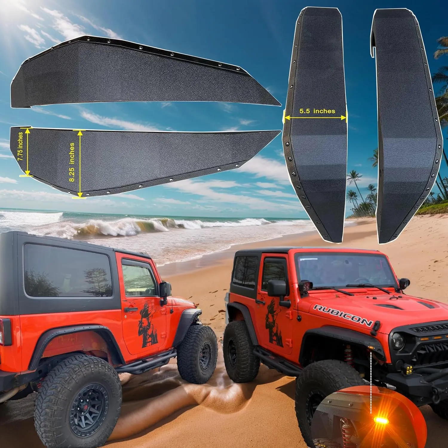 OMP Offroad Steel Fender Flares Compatible for 2007-2018 Jeep Wrangler JK & JKU Snak Blade Straps - Enhanced Off-Roading Experience with Front Inner Fenders (8.25" No Inner Liners)