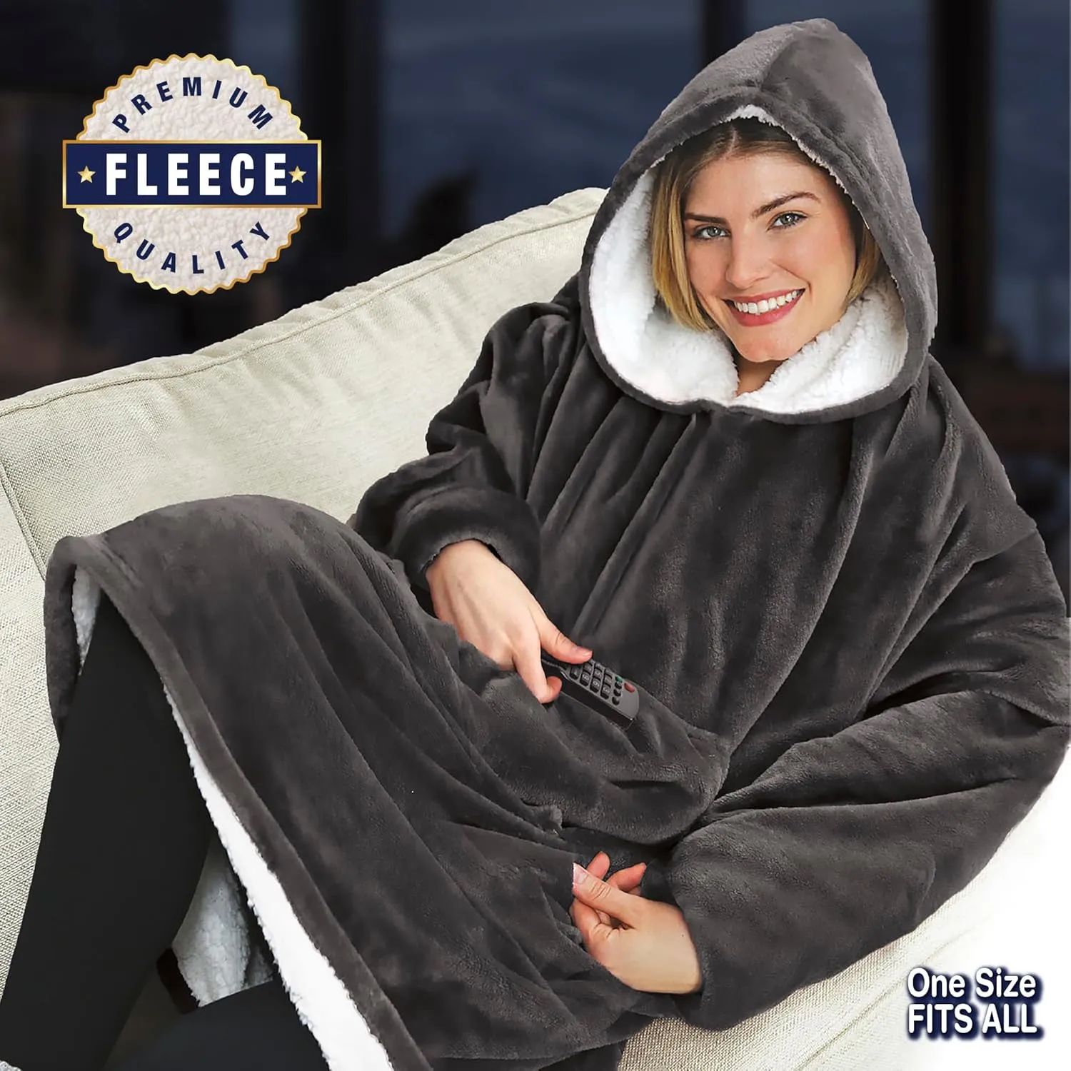 Ontel Huggle Hoodie Oversized Blanket Hoodie for Men & Women, Soft Fleece Sweatshirt, Giant Hood, Large Pockets & Sleeves