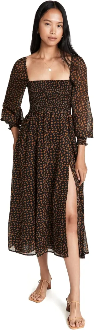o.p.t Women's Classic Smocked Maxi Dress, Black Floral, M