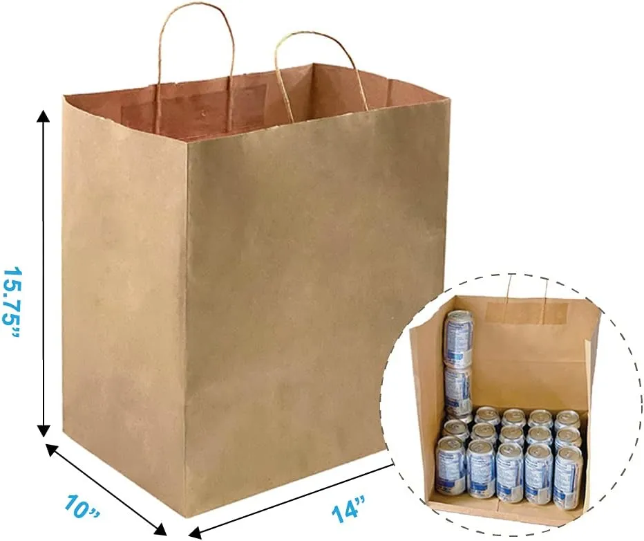 orange river 25 Count 14" L x 10" W(gusset) x 15.75" H Large Ultra Wide Brown Kraft Paper Bags with Twisted Handle, Perfect Solution for Restaurant Takeouts, Parties, Baby Shower, Shopping