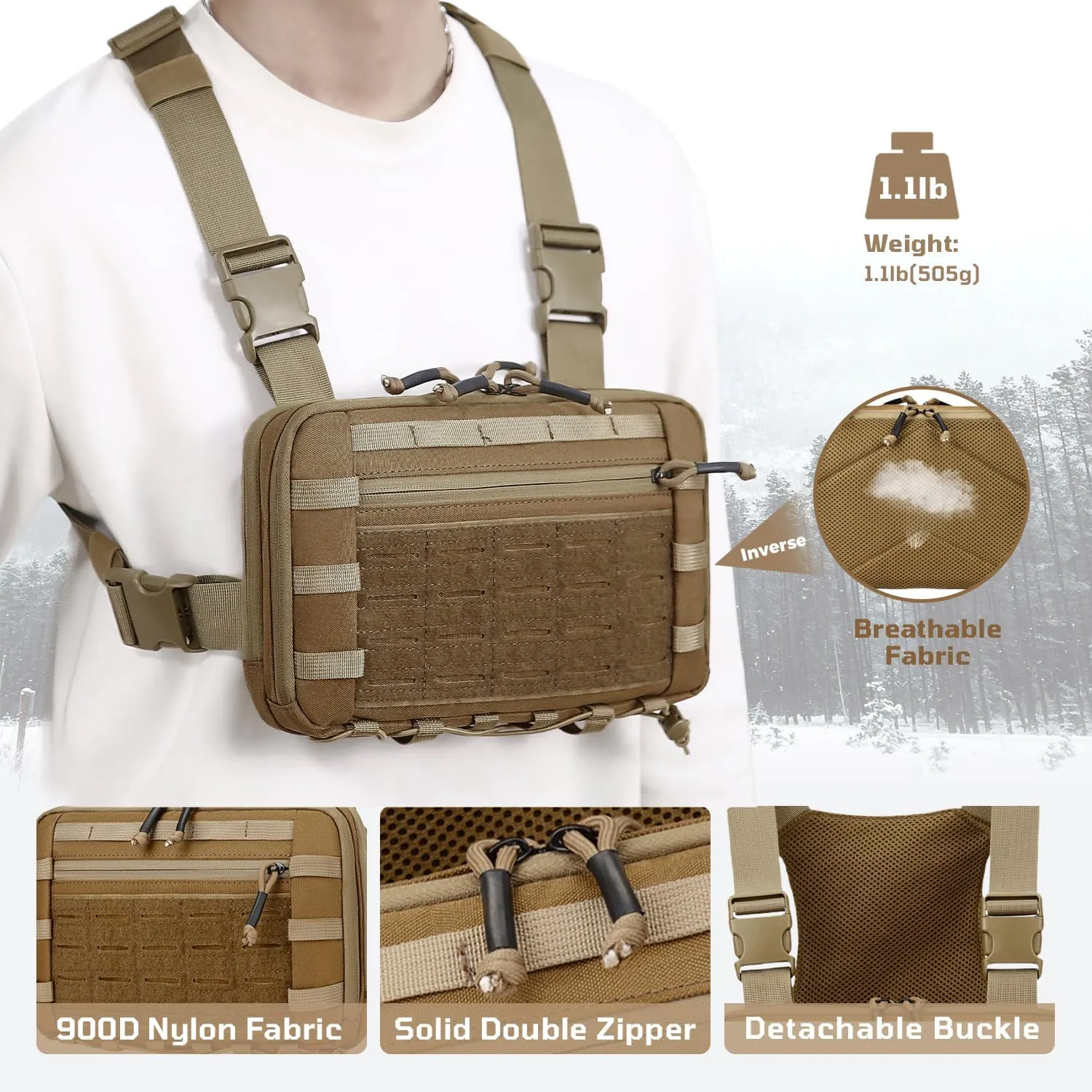 Outdoor Tactical Chest Bag Chest Rig Pack EDC Molle Utility Chest Pouch for Workouts Hiking Fishing