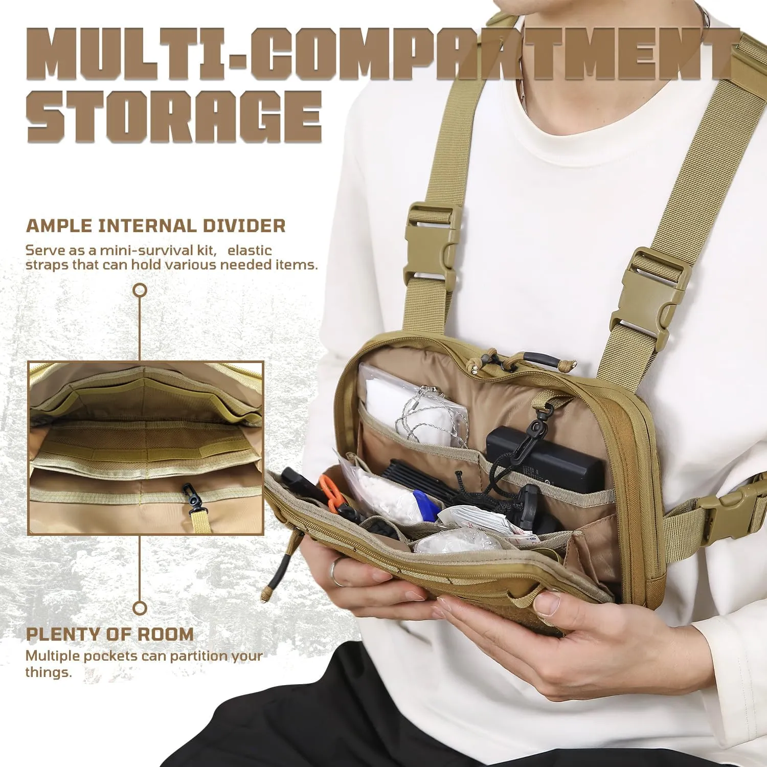 Outdoor Tactical Chest Bag Chest Rig Pack EDC Molle Utility Chest Pouch for Workouts Hiking Fishing