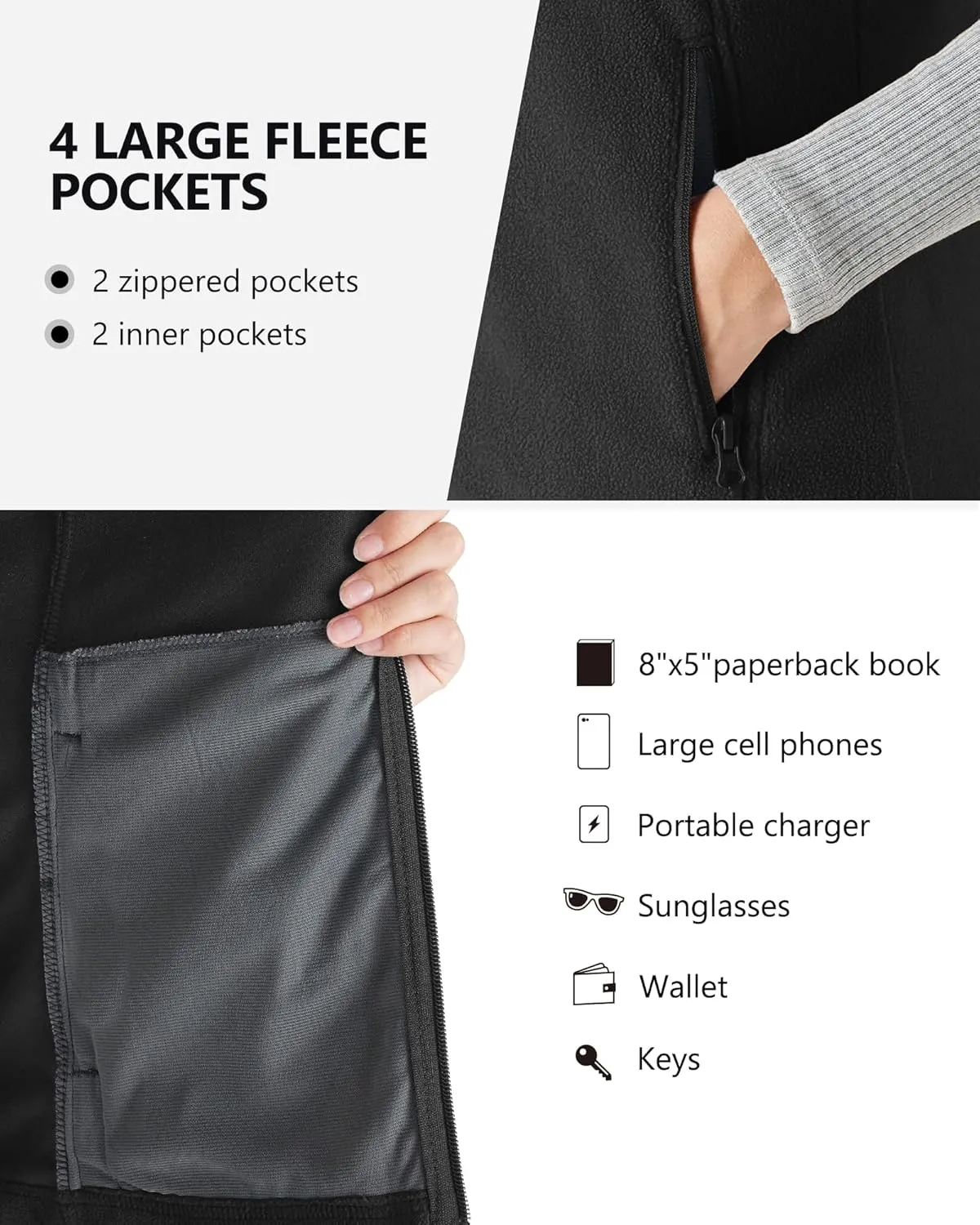 Outdoor Ventures Women's Fleece Vest, Zip Up Lightweight Soft Running Vest Outerwear Sleeveless with Pockets