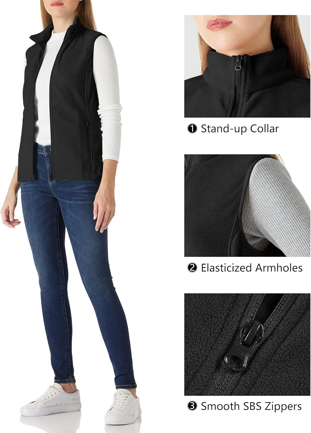 Outdoor Ventures Women's Fleece Vest, Zip Up Lightweight Soft Running Vest Outerwear Sleeveless with Pockets