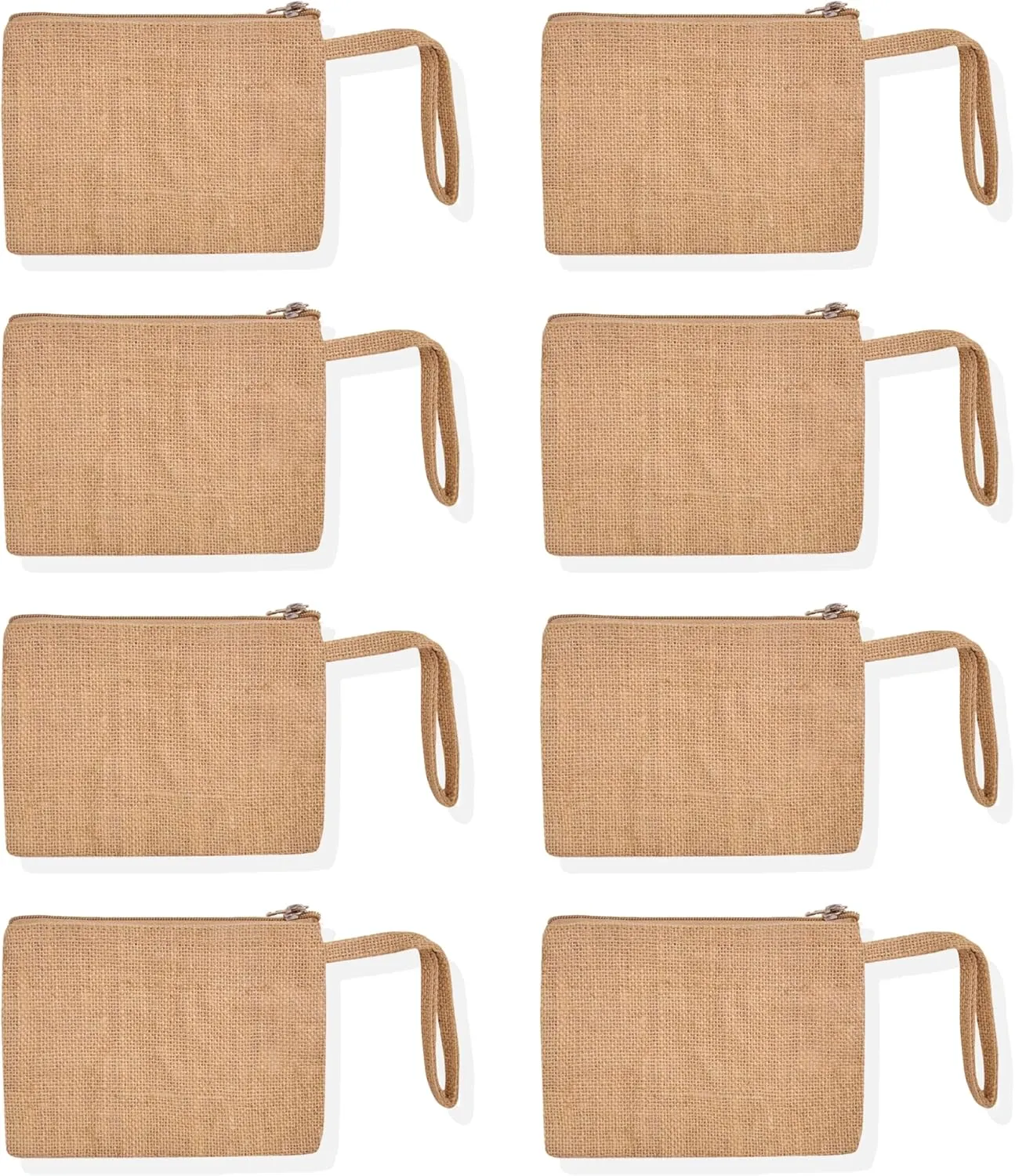 Pack of 8 Small Jute DIY Travel Cosmetic Bags for Women – Multipurpose Toiletry Pouches, Personalized Makeup Bag, Bridesmaid & Friend Gift Ideas, Travel Coin Pouches (5.11" H x 7.08 "L),