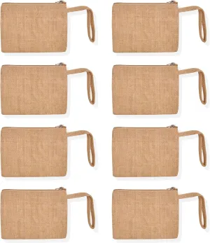 Pack of 8 Small Jute DIY Travel Cosmetic Bags for Women – Multipurpose Toiletry Pouches, Personalized Makeup Bag, Bridesmaid & Friend Gift Ideas, Travel Coin Pouches (5.11" H x 7.08 "L),