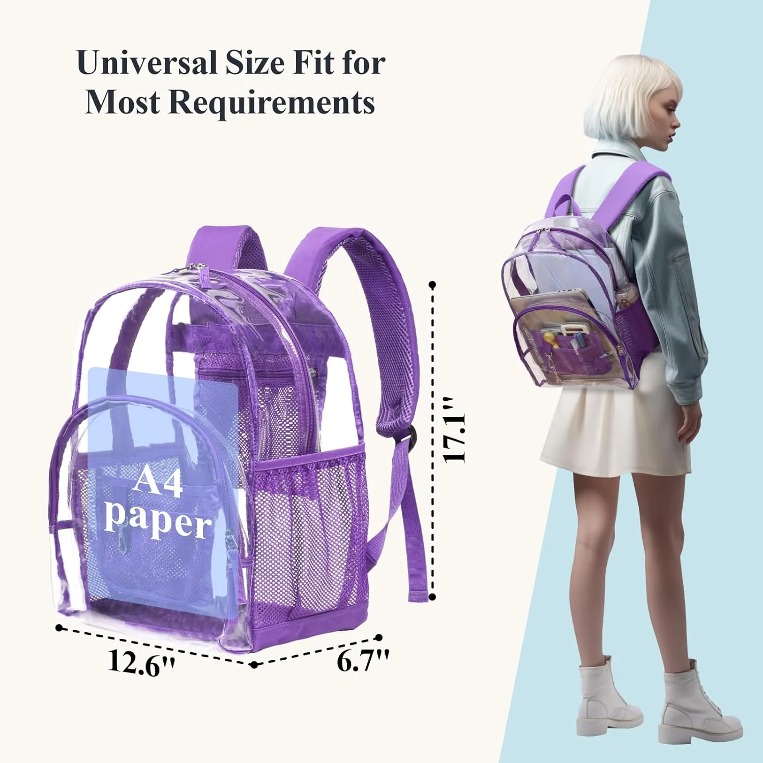 PACKISM Clear Backpack - Large Clear Backpack Heavy Duty Transparent Backpacks for School, See Through Backpack Clear Bookbag for School, Work Purple(for age 12 above)