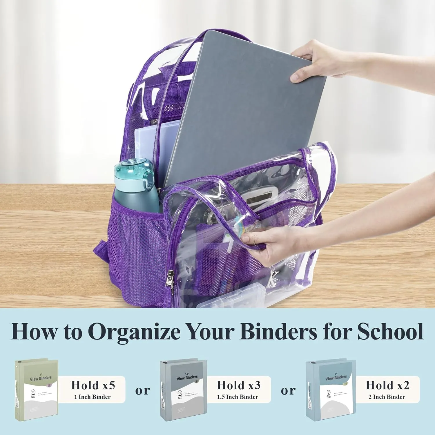 PACKISM Clear Backpack - Large Clear Backpack Heavy Duty Transparent Backpacks for School, See Through Backpack Clear Bookbag for School, Work Purple(for age 12 above)