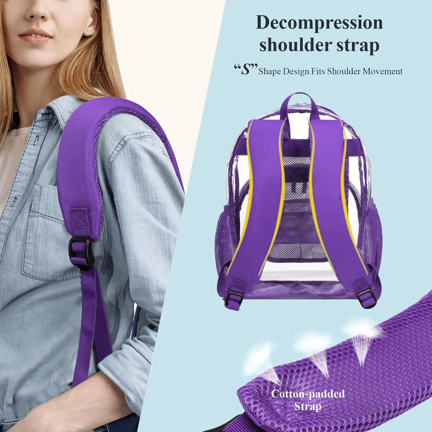 PACKISM Clear Backpack - Large Clear Backpack Heavy Duty Transparent Backpacks for School, See Through Backpack Clear Bookbag for School, Work Purple(for age 12 above)