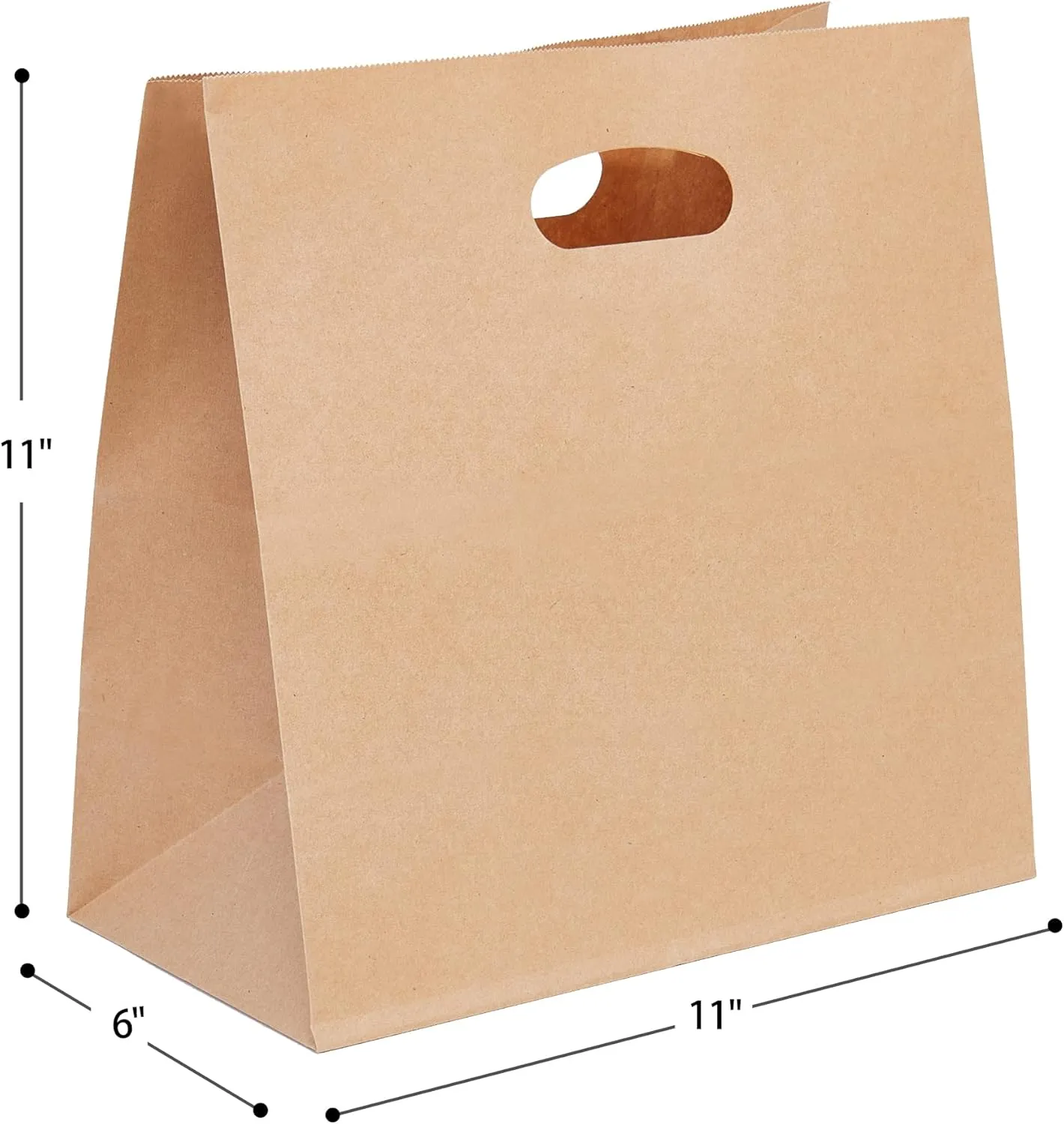 PAICUIKE 100 Pcs 11x6x11 Die Cut Tote Brown Paper Bags with Handle Bulk, Kraft Paper Grocery/Takeout Bags for Restaurant, Bakery, Retail