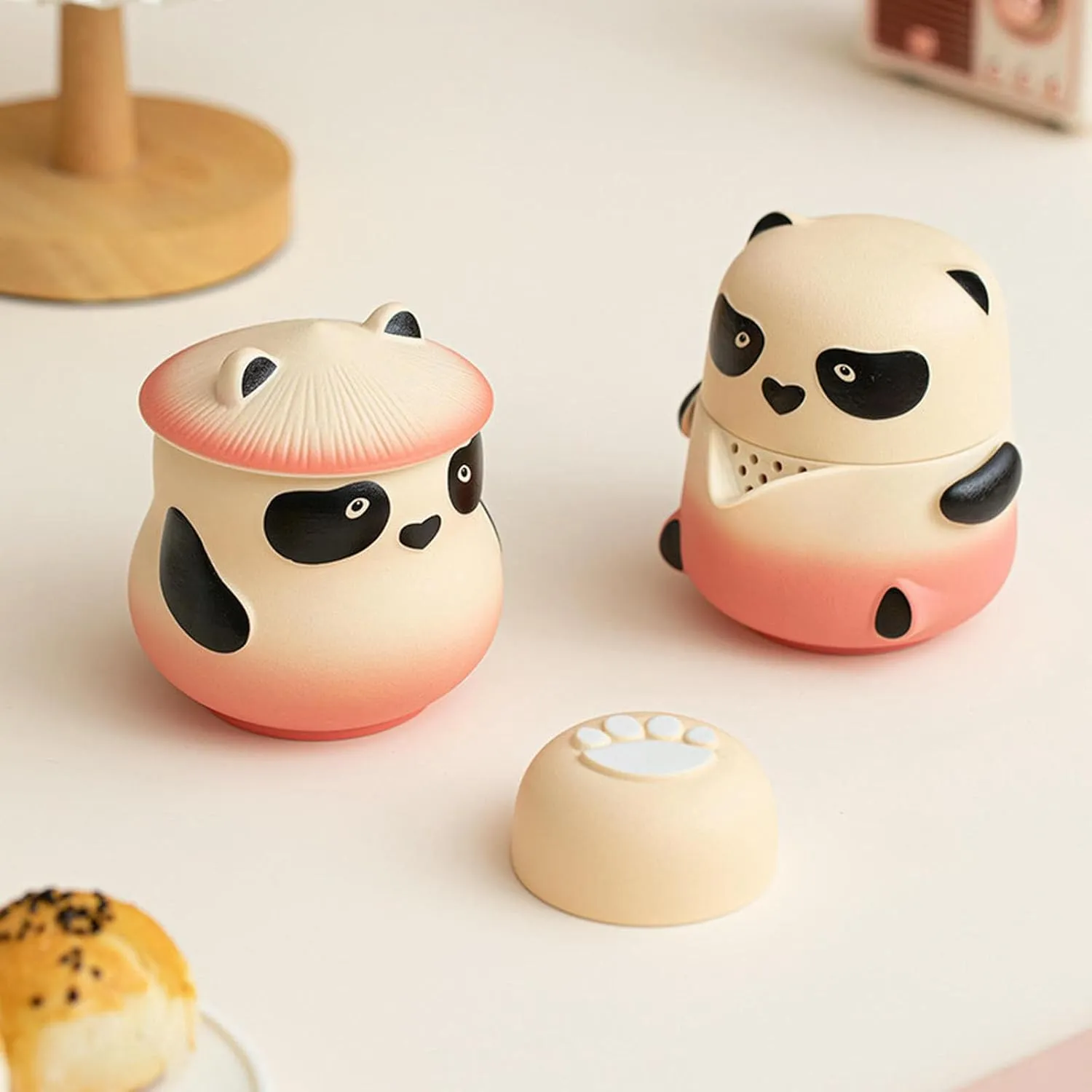 Panda Kung Fu Tea Set, Ceramic Travel Tea Set-Romantic Pink Gradual Change-Travel Bag