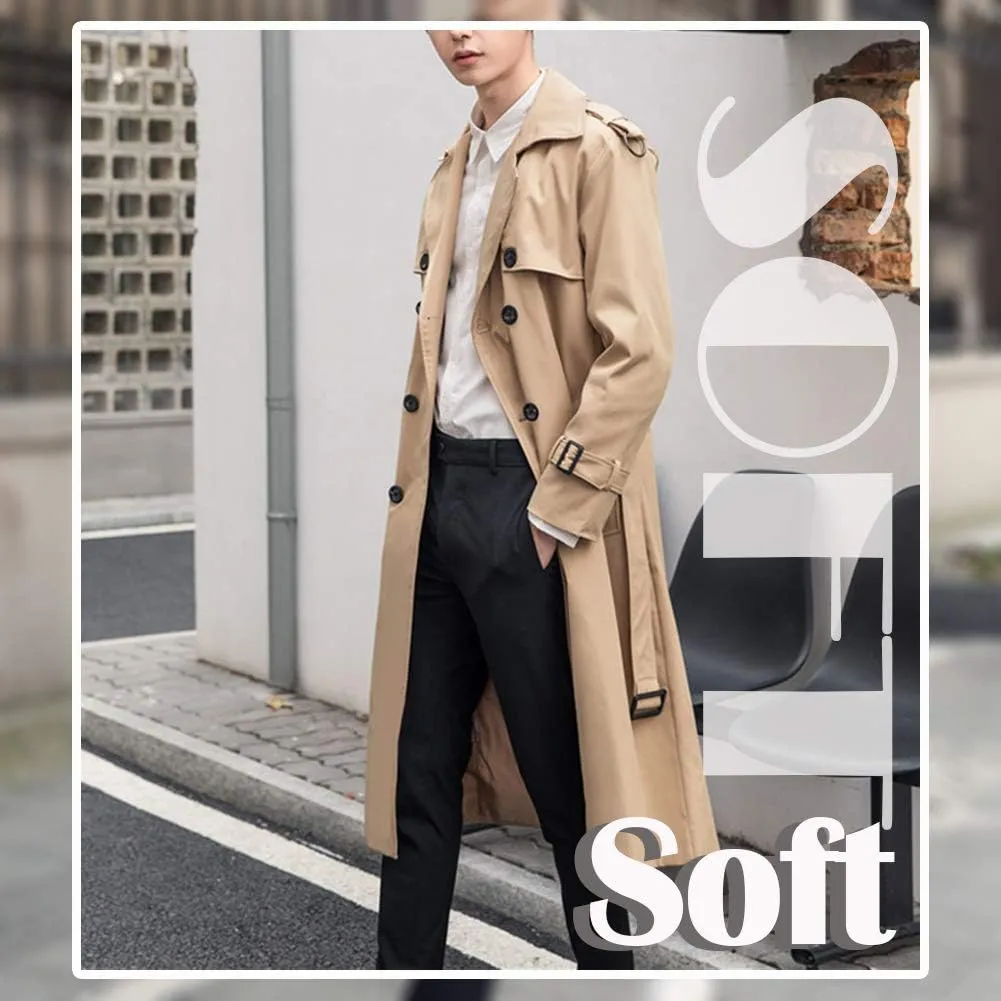 Pantete Man's Double Breasted Trench Coat Oversized Casual windbreaker Lapel Long Jacket Overcoat