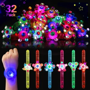 Party Favors for Kids 4-8 8-12, 32Pack LED Light Up Fidget Spinner Bracelets Goodie Bag Glow in The Dark Party Supplies Treasure Box Prizes Birthday Stocking Stuffers Christmas Gifts For Boys Girls