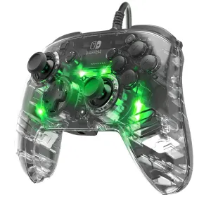 PDP Gaming Afterglow Deluxe  LED Wired Power Nintendo Switch Pro Controller, Officially Licensed, RGB Hue Color Lights, Clear Body See Through Gamepad, 3.5mm Audio Jack, Dual Vibration Paddle Buttons
