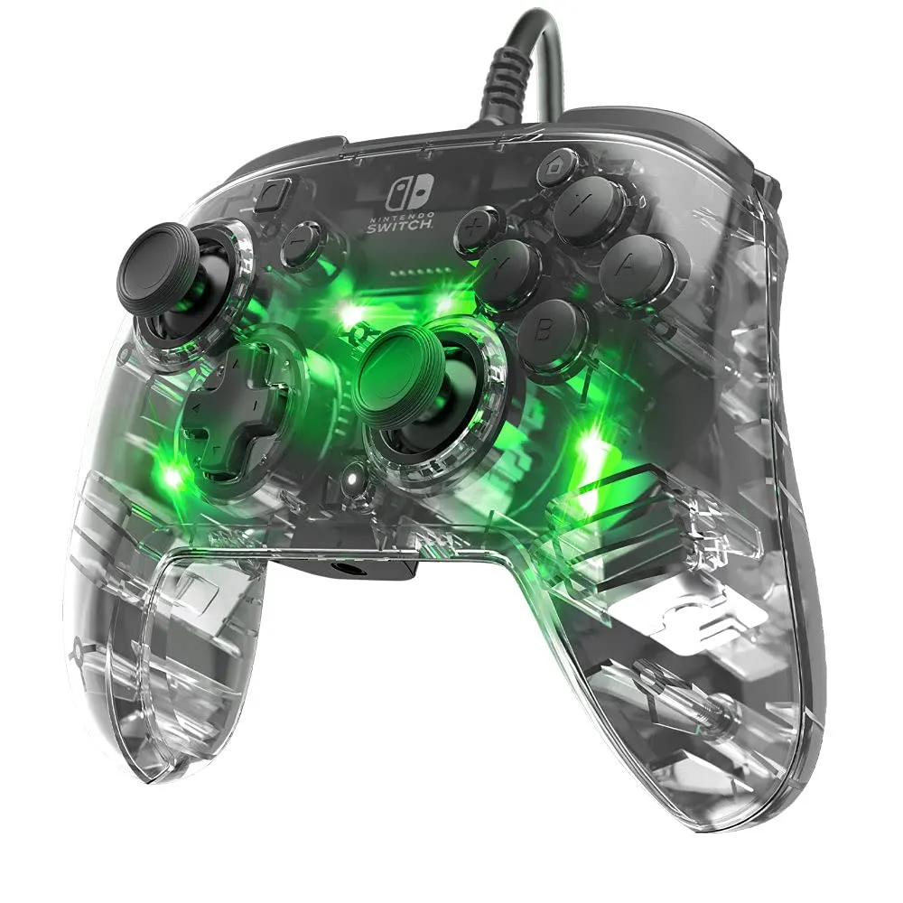 PDP Gaming Afterglow Deluxe  LED Wired Power Nintendo Switch Pro Controller, Officially Licensed, RGB Hue Color Lights, Clear Body See Through Gamepad, 3.5mm Audio Jack, Dual Vibration Paddle Buttons