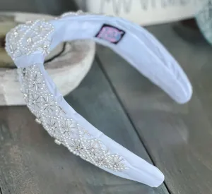 Pearl and Rhinestone Seed Beaded Top Knot Headband