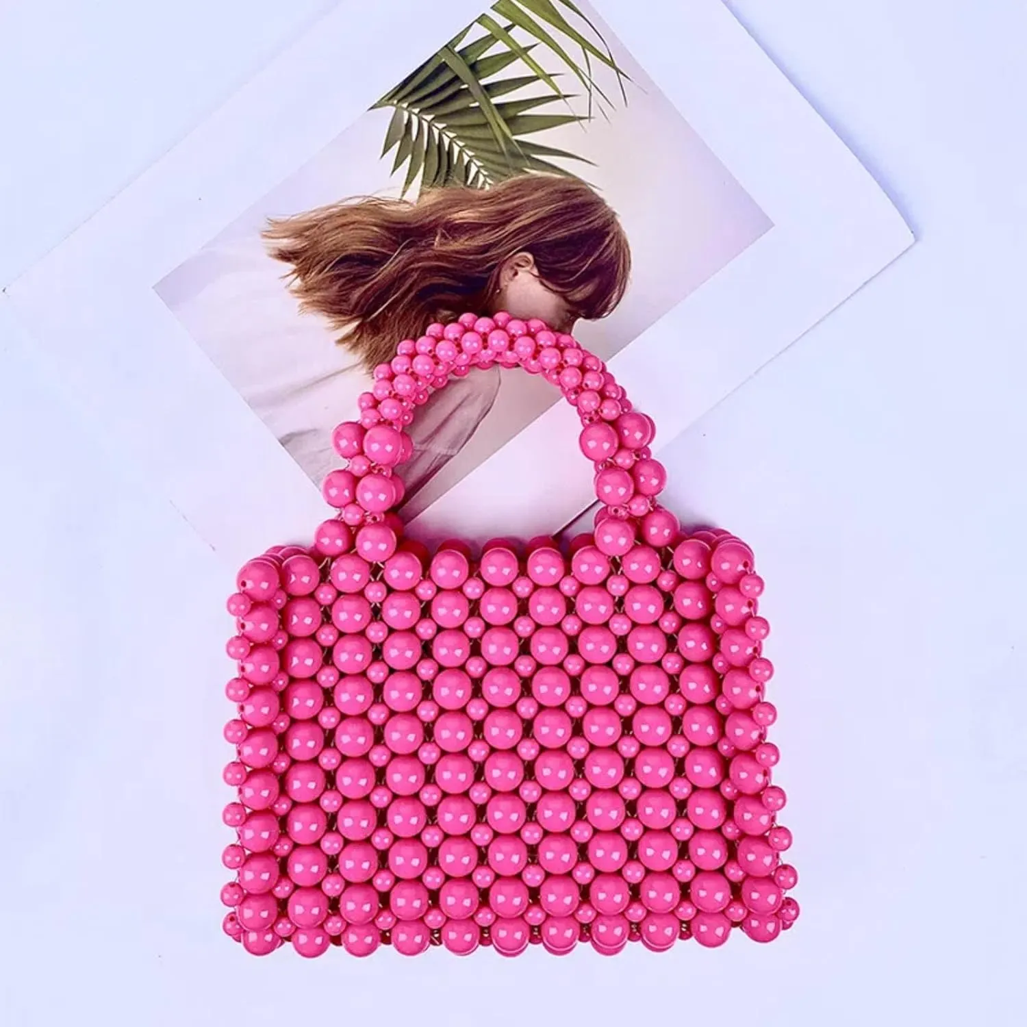 Pearl Bag, Acrylic Beaded Handmade Women’s Bag, Pearl Clutch Purse Handheld Small Square Handbag for Women Party