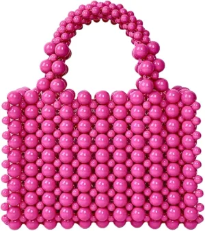 Pearl Bag, Acrylic Beaded Handmade Women’s Bag, Pearl Clutch Purse Handheld Small Square Handbag for Women Party