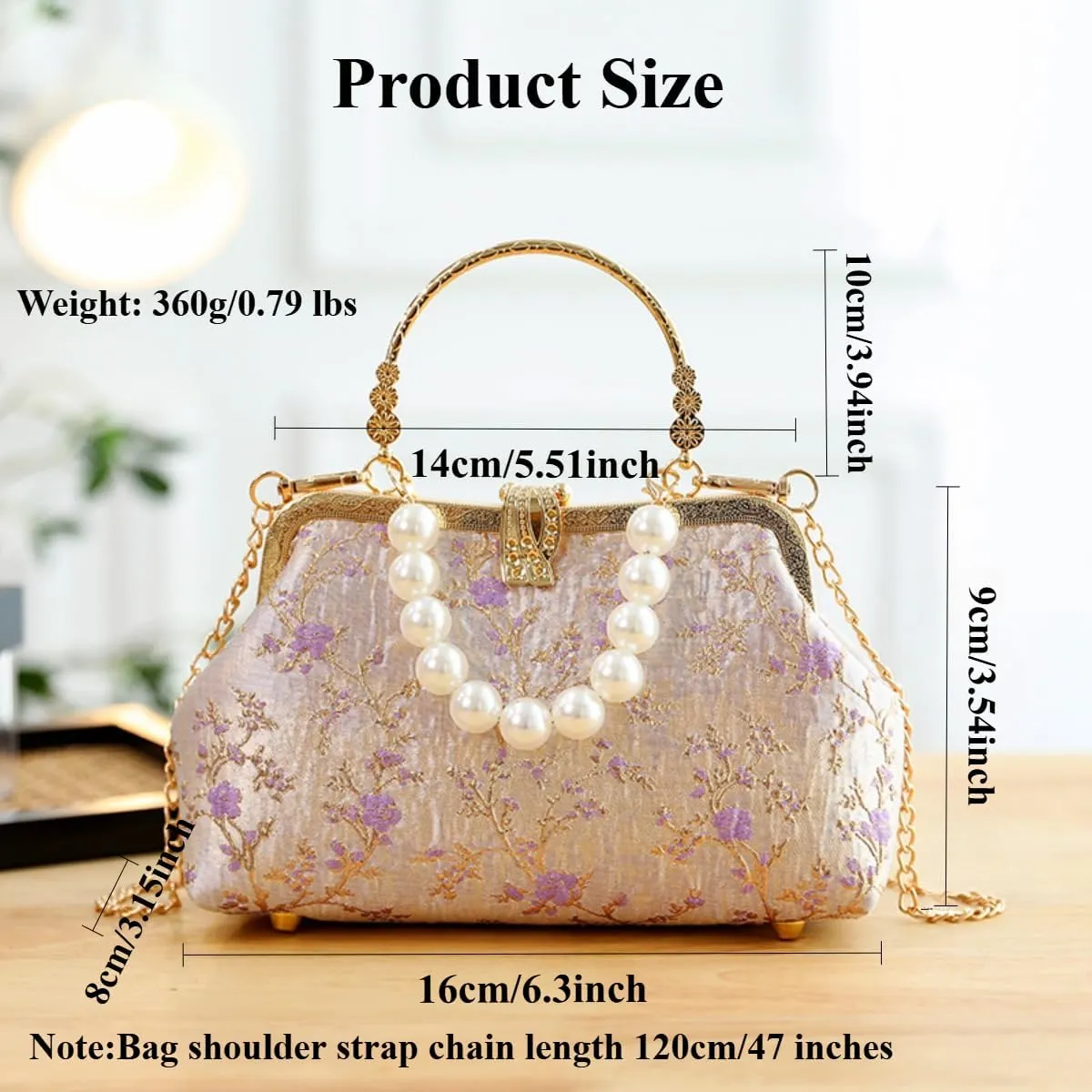 Pearl Evening Bag for Women Lily Pattern Vintage Embroidered Floral Clutch Purse Evening Handbag Shoulder Crossbody Bags