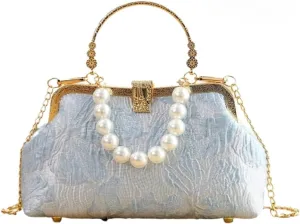 Pearl Evening Bag for Women Lily Pattern Vintage Embroidered Floral Clutch Purse Evening Handbag Shoulder Crossbody Bags