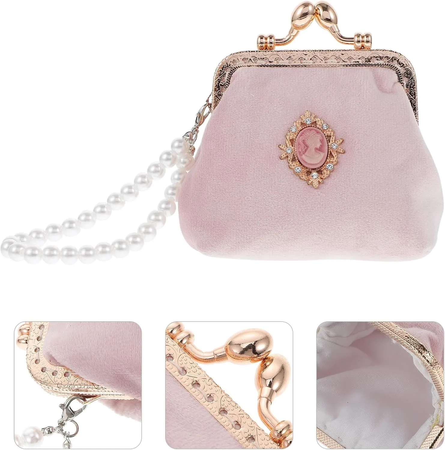 Pearl Purse Vintage Fashion - Lovely for Small Change Lady with Clasp Purse Retro Money Ladies Pouch Pearl Coin Lock Style Kiss Wallet Bag Girls Portable Chian Women Wallet Purse