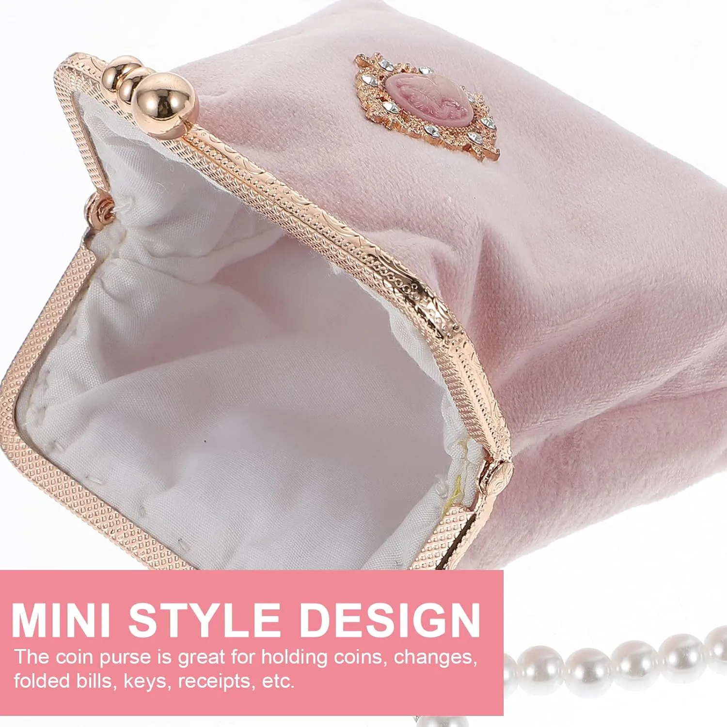 Pearl Purse Vintage Fashion - Lovely for Small Change Lady with Clasp Purse Retro Money Ladies Pouch Pearl Coin Lock Style Kiss Wallet Bag Girls Portable Chian Women Wallet Purse