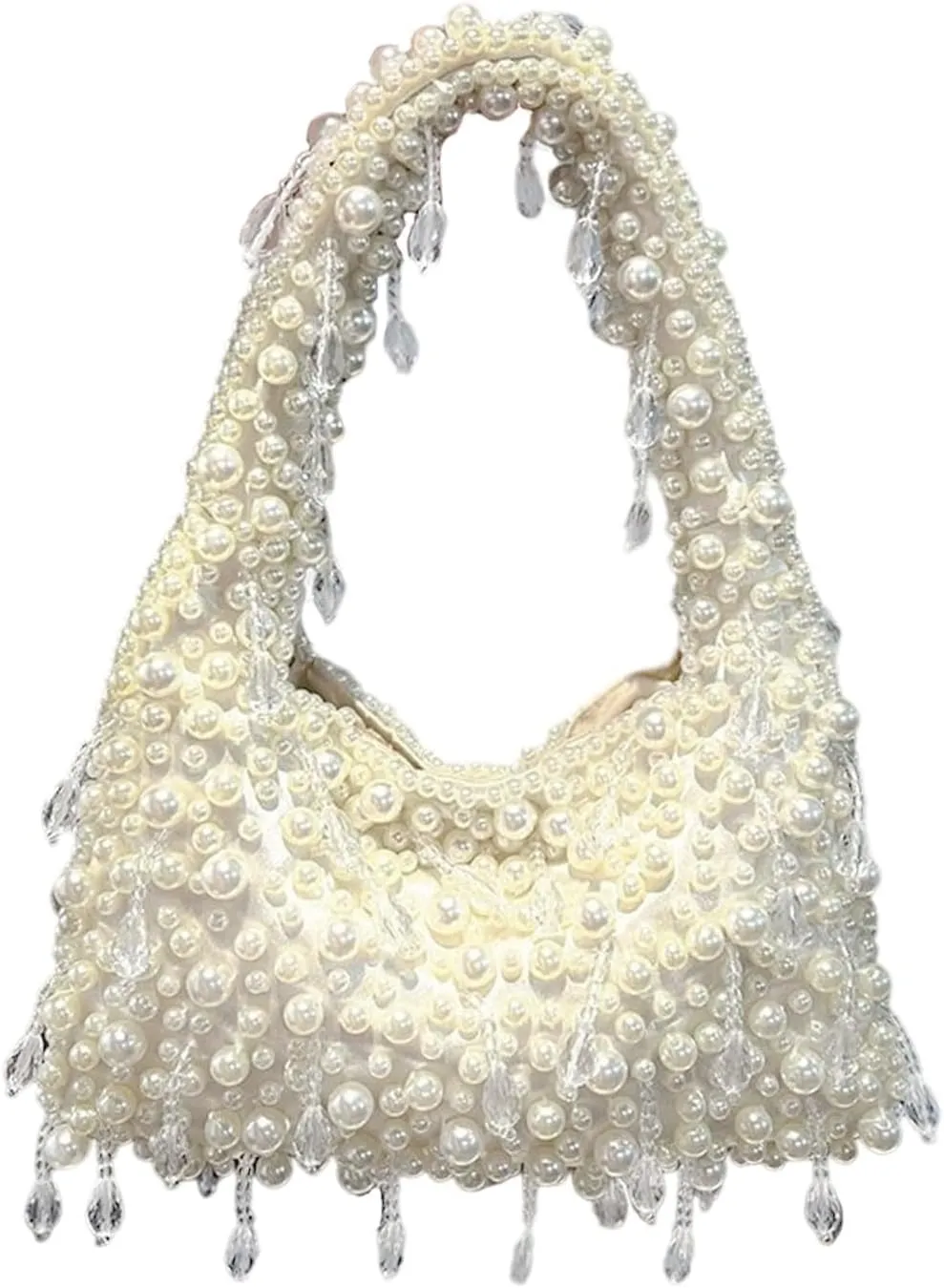 Pearl White Shoulder Bag Beaded Purses for Women 2025 Summer Bag Handmade Acrylic Beaded Hobo Handbag