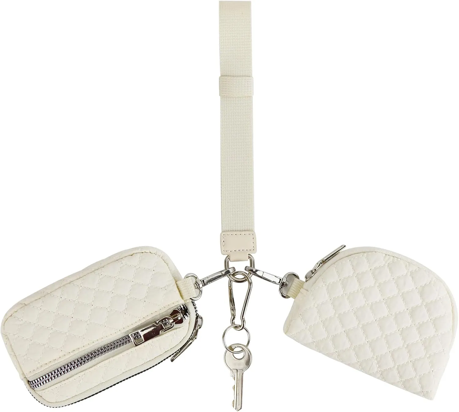 Peicees Zip Around Dual Pouch Wristlet Portable KeyChain Wallet For Women Mini Coin Pouch Detachable Wristlet Purse Cute