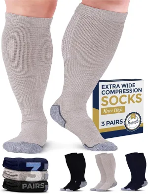 Pembrook 3 Pairs Plus Size Compression Socks Wide Calf - Knee High Wide Calf Compression Socks | Circulation Support Socks
