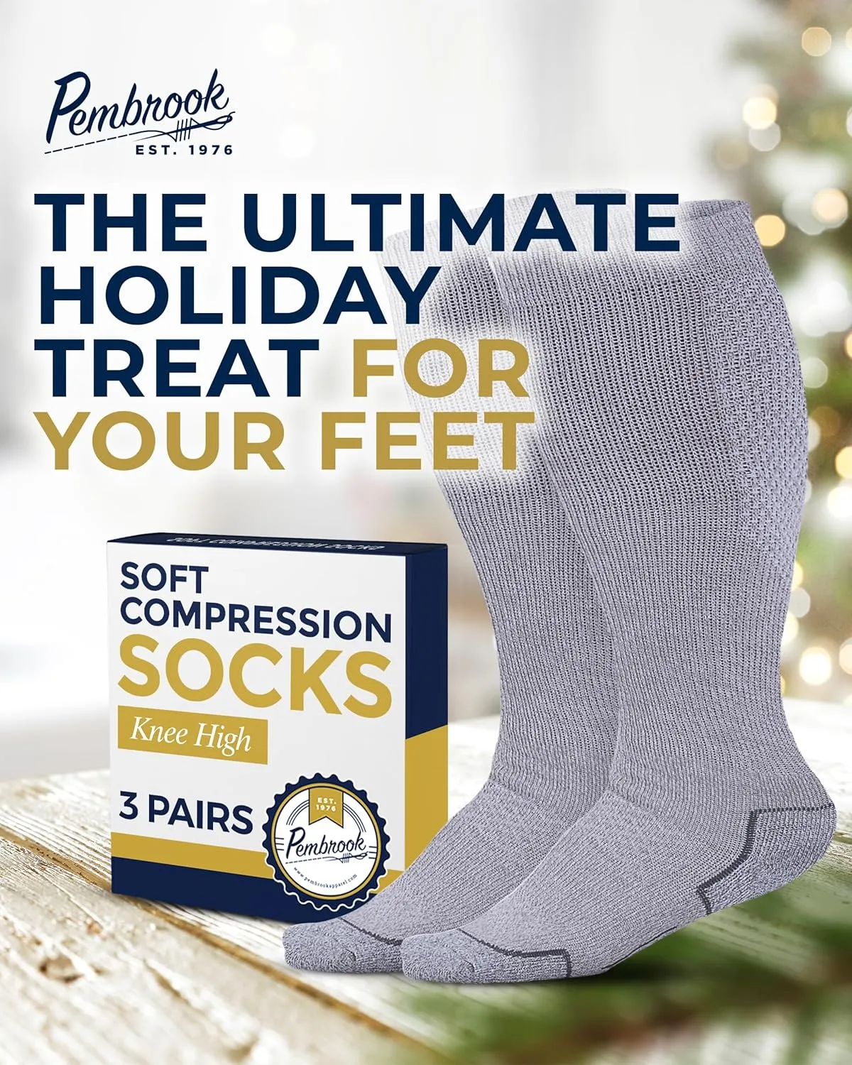 Pembrook 3 Pairs Plus Size Compression Socks Wide Calf - Knee High Wide Calf Compression Socks | Circulation Support Socks