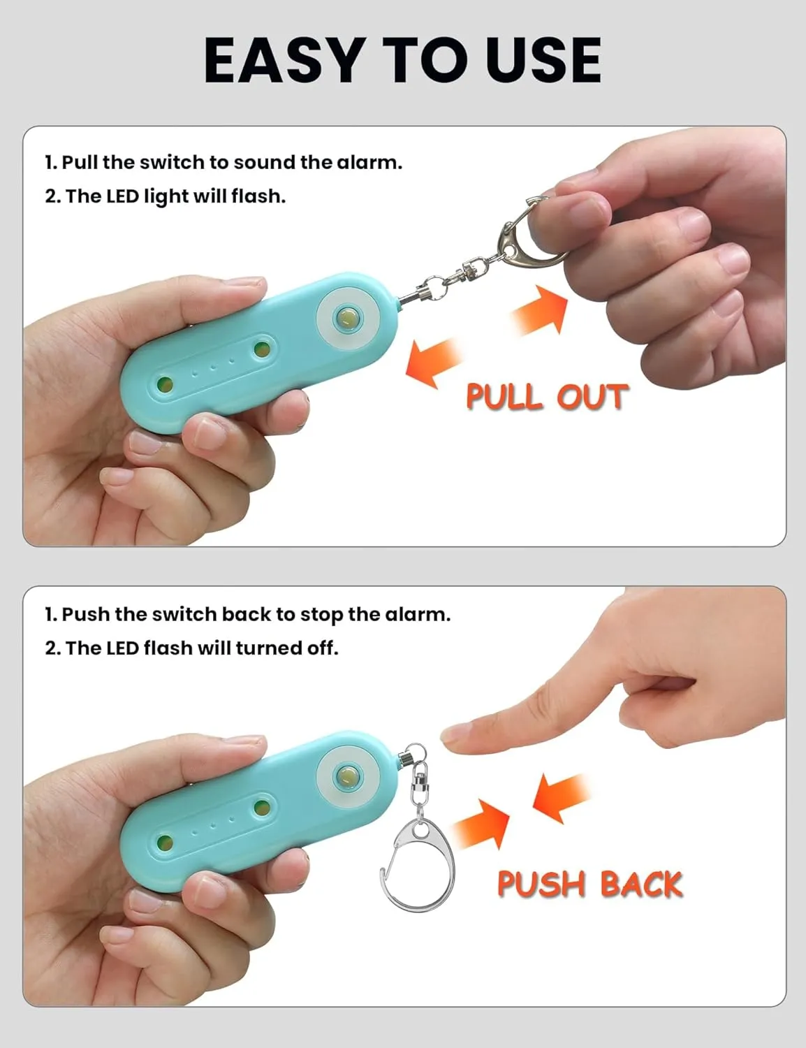 Personal Safety Alarm Keychain for Women, 130DB Loud Self Defense Key Chain with LED Strobe Light, Protection Safe Siren Devices for Elderly Emergency Travel College (Black   Orange)